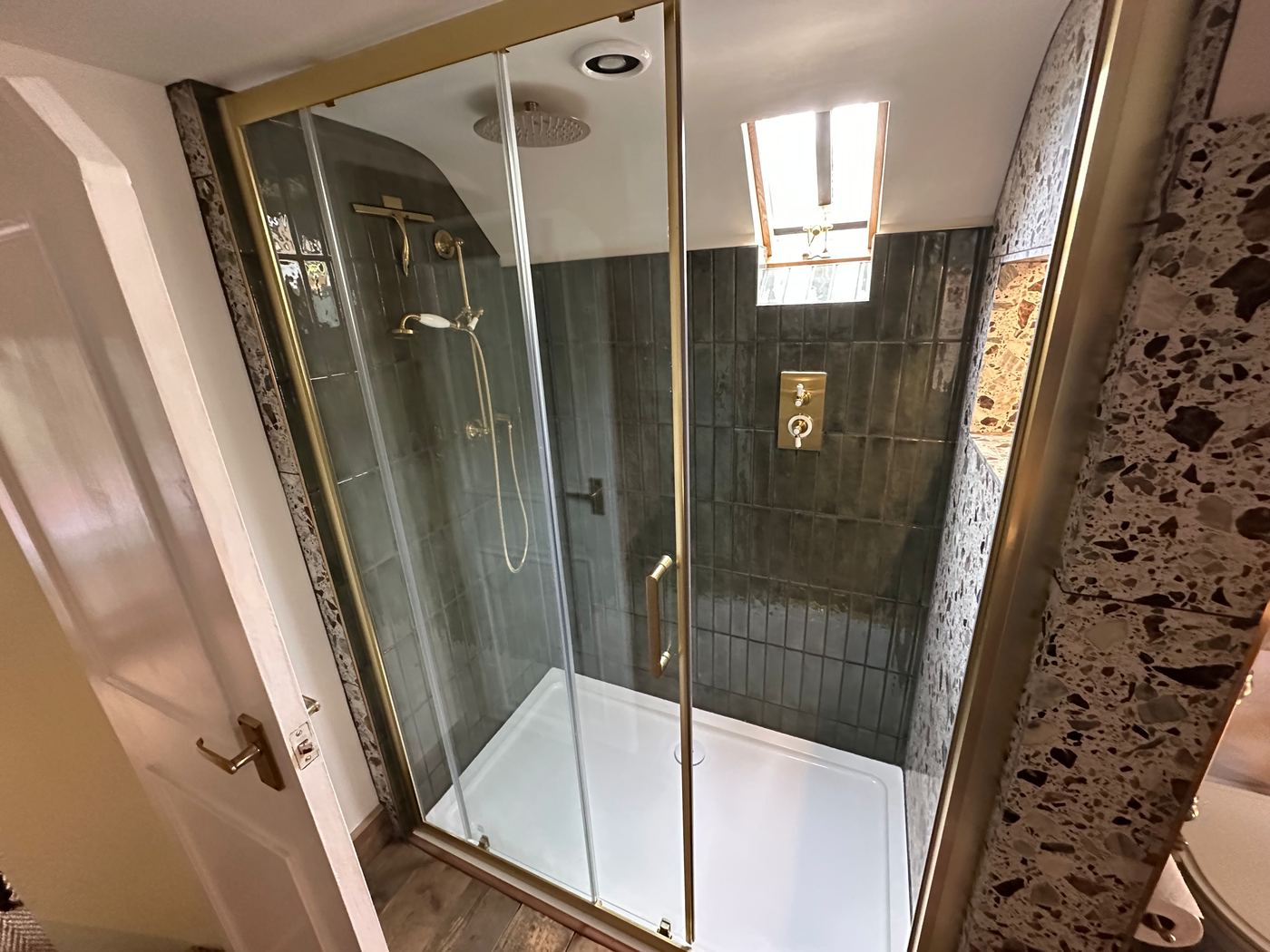 Bathroom in evening light at Glebe Cottage, Bledington