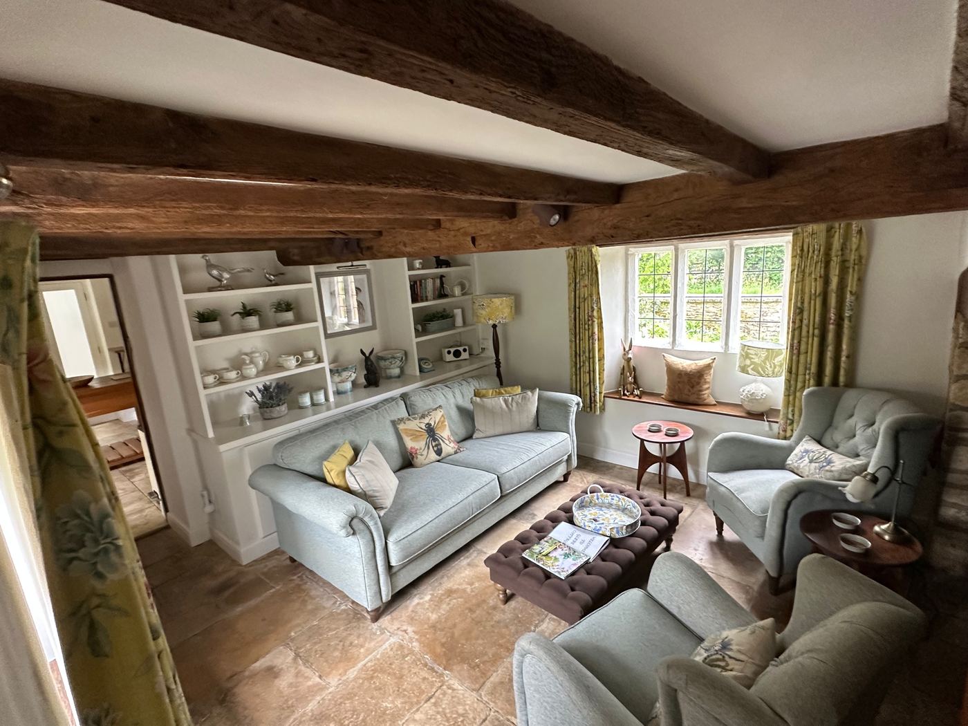 Living room seating area at Glebe Cottage, Bledington