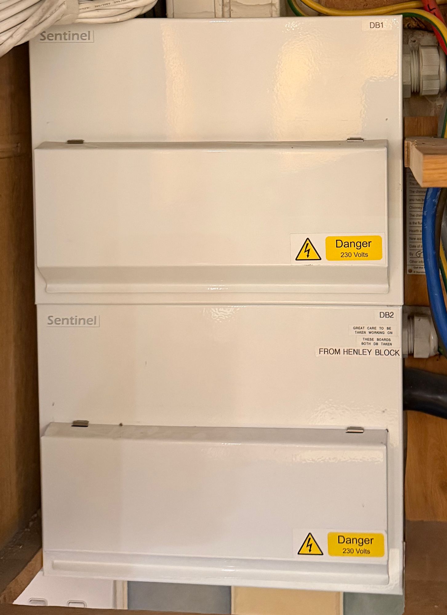 New fuse boards at Glebe Cottage, fitted by K.P.Scott Electrical
