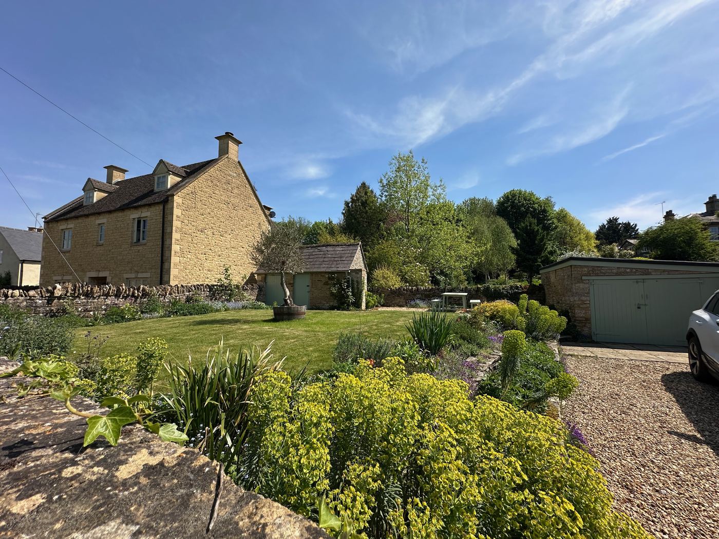 Tiered garden at Glebe Cottage, Cotswolds